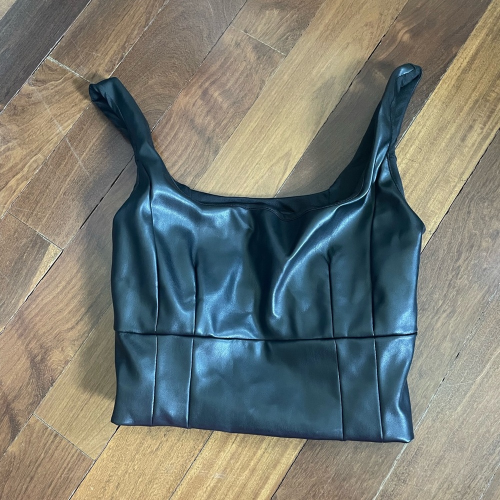 Forever 21 black leather corset-like crop top